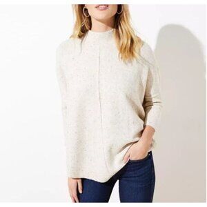 LOFT Sweater Womens XL Ivory Flecked Mock Neck Poncho Mock Neck Cozy Comfy